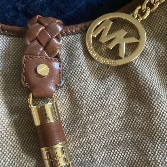 Micheal Kors brown braided leather and canvas shoulder bag purse - Picture 5 of 5